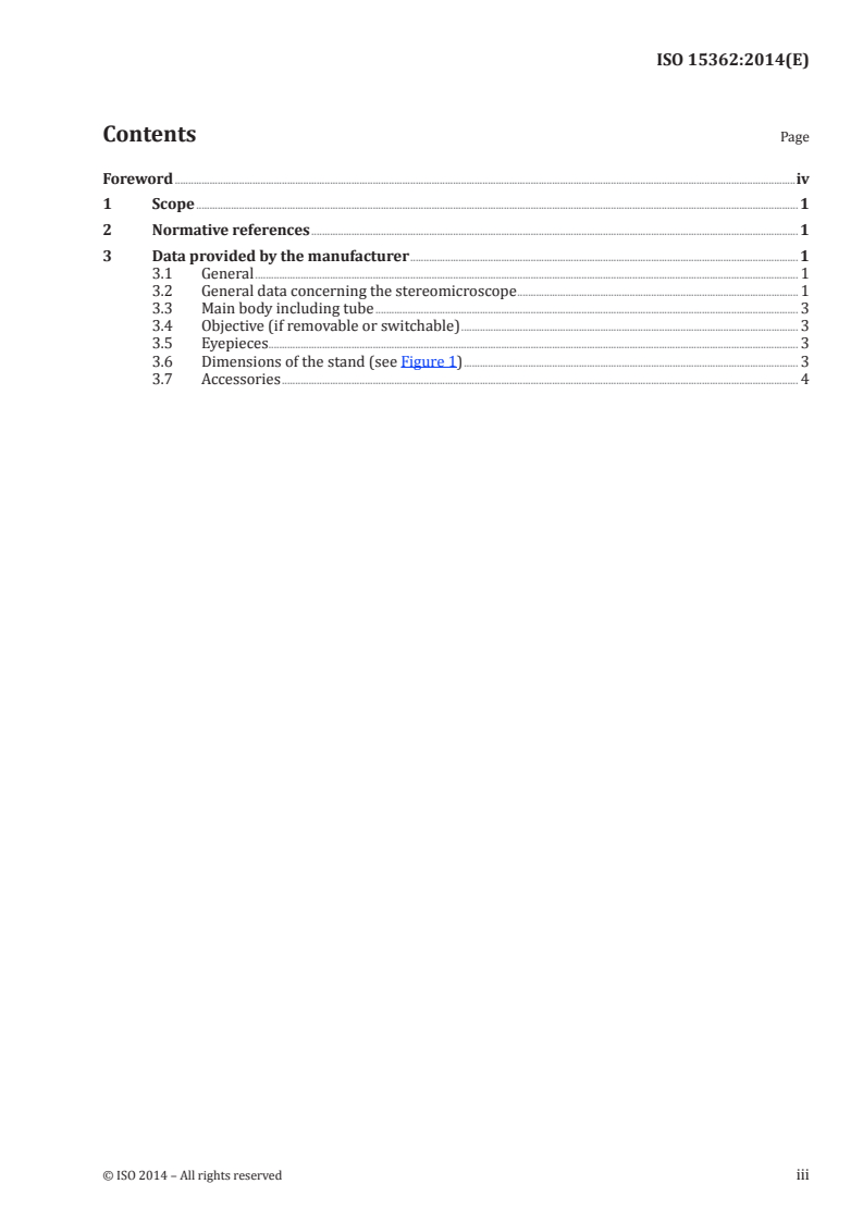 ISO 15362:2014 ISO 15362:2014 - Stereomicroscopes — Information provided to the user/28/2014 - Page 3 preview