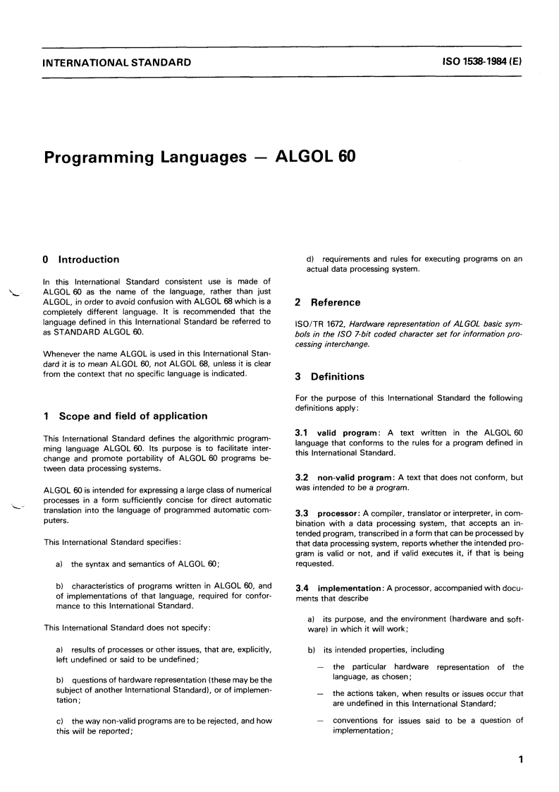 ISO 1538:1984 ISO 1538:1984 - Programming languages — ALGOL 60/1/1984 - Page 3 preview