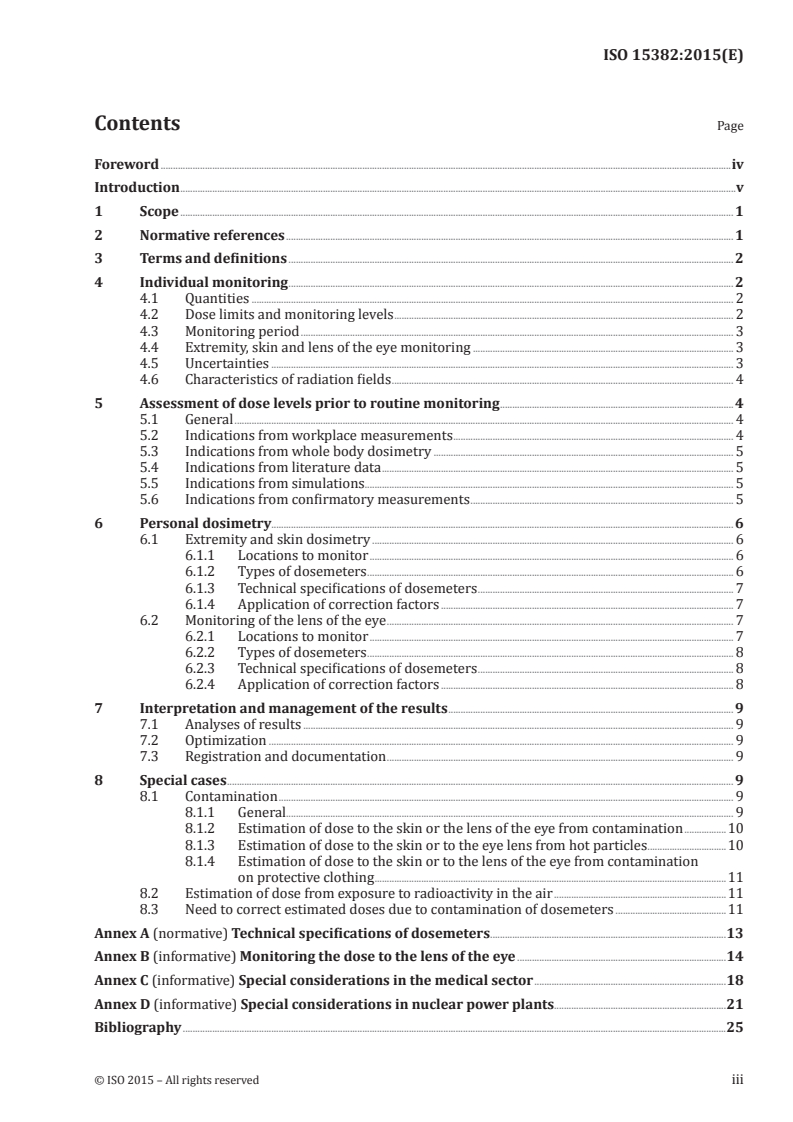 ISO 15382:2015 ISO 15382:2015 - Radiological protection — Procedures for monitoring the dose to the lens of the eye, the skin and the extremities/19/2015 - Page 3 preview