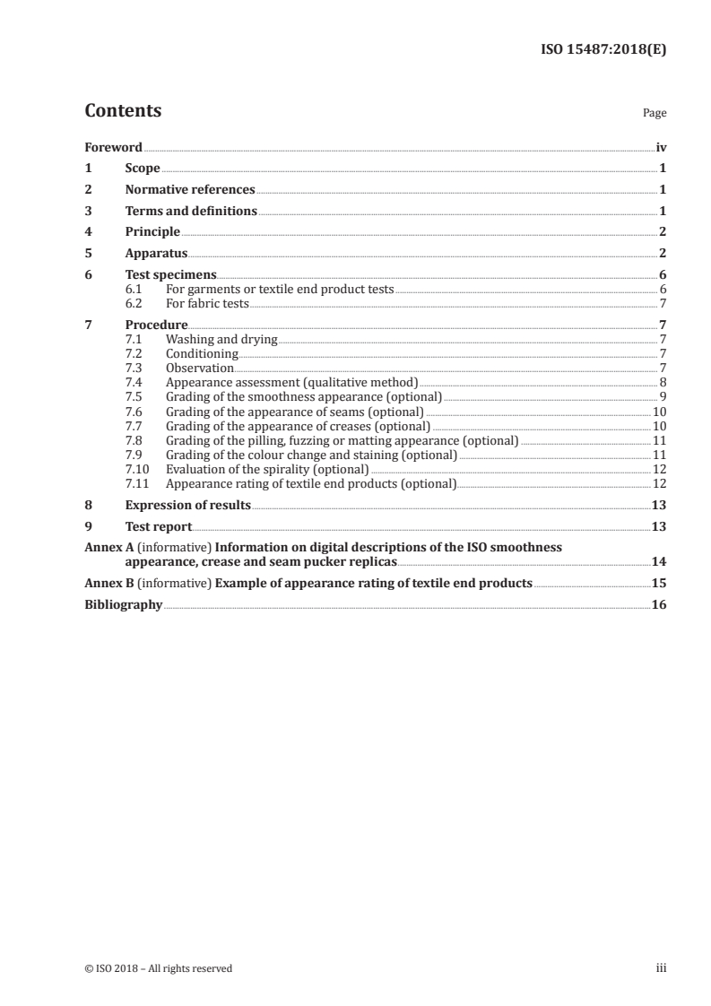 ISO 15487:2018 ISO 15487:2018 - Textiles — Method for assessing appearance of apparel and other textile end products after domestic washing and drying/5/2018 - Page 3 preview