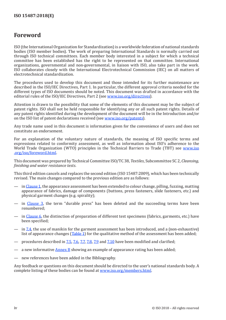 ISO 15487:2018 ISO 15487:2018 - Textiles — Method for assessing appearance of apparel and other textile end products after domestic washing and drying/5/2018 - Page 4 preview