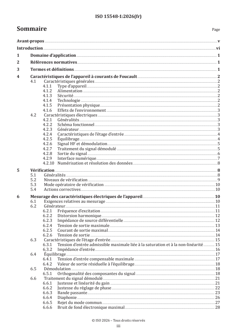 ISO 15548-1:2026 ISO 15548-1:2026 - Essais non destructifs — Appareillage pour examen par courants de Foucault — Partie 1: Caractéristiques de l'appareil et vérifications - Page 3 preview