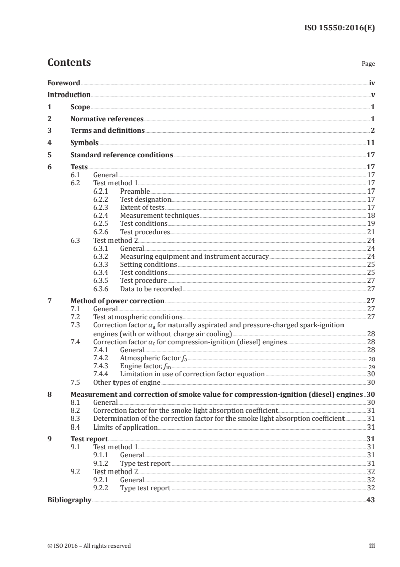 ISO 15550:2016 ISO 15550:2016 - Internal combustion engines — Determination and method for the measurement of engine power — General requirements/23/2016 - Page 3 preview