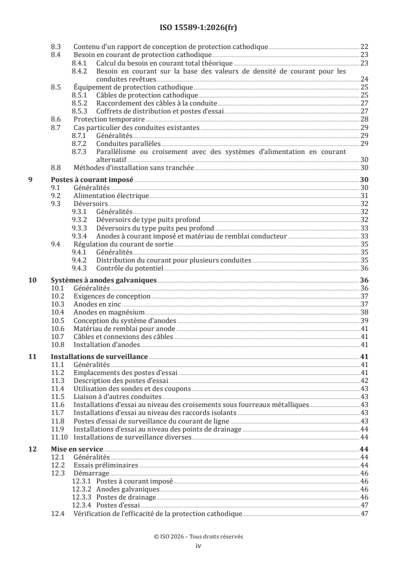 ISO 15589-1:2026 ISO 15589-1:2026 - Industries du pétrole et du gaz y compris les énergies à faible teneur en carbone — Protection cathodique des systèmes de transport par conduites — Partie 1: Conduites terrestres - Page 4 preview