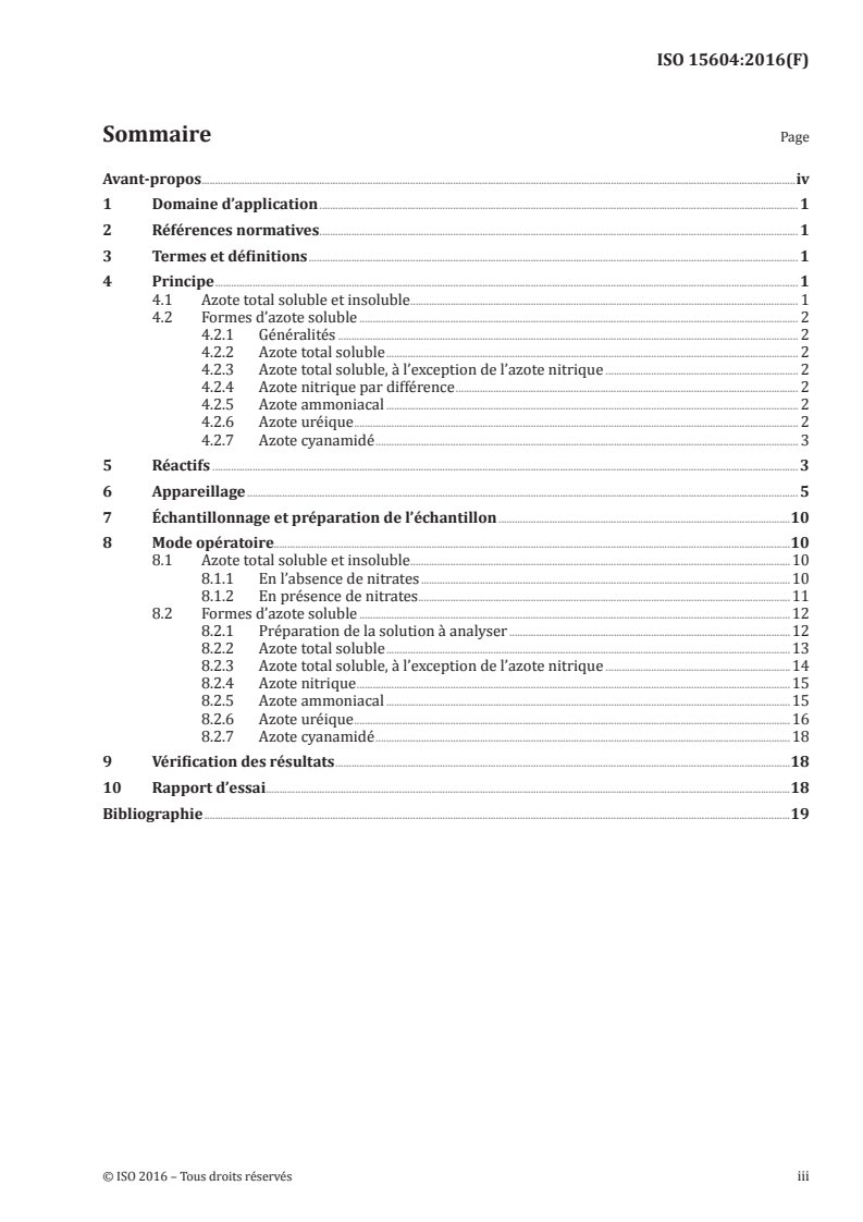 ISO 15604:2016 ISO 15604:2016 - Engrais — Détermination des différentes formes d'azote dans un même échantillon d'engrais contenant l'azote sous forme nitrique ammoniacale, uréique et cyanamidique/11/2019 - Page 3 preview