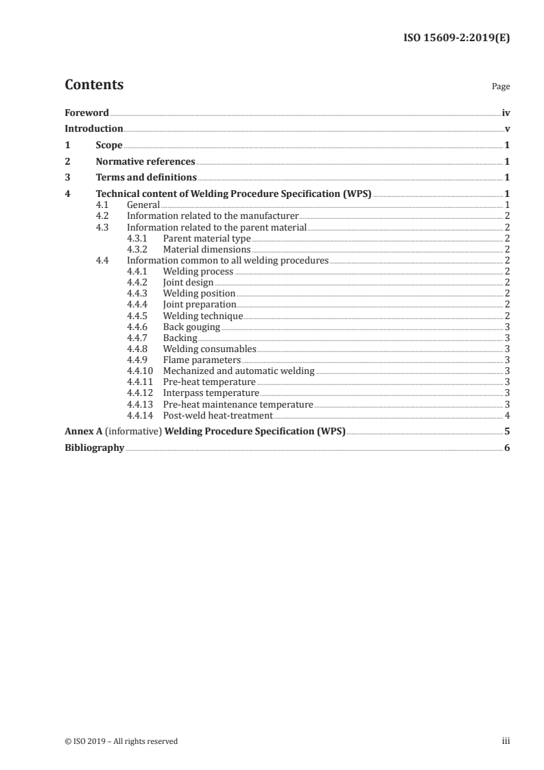 ISO 15609-2:2019 ISO 15609-2:2019 - Specification and qualification of welding procedures for metallic materials — Welding procedure specification — Part 2: Gas welding/16/2019 - Page 3 preview