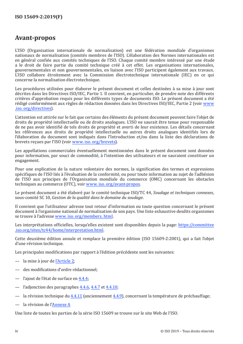ISO 15609-2:2019 ISO 15609-2:2019 - Descriptif et qualification d'un mode opératoire de soudage pour les matériaux métalliques — Descriptif d'un mode opératoire de soudage — Partie 2: Soudage aux gaz/16/2019 - Page 4 preview