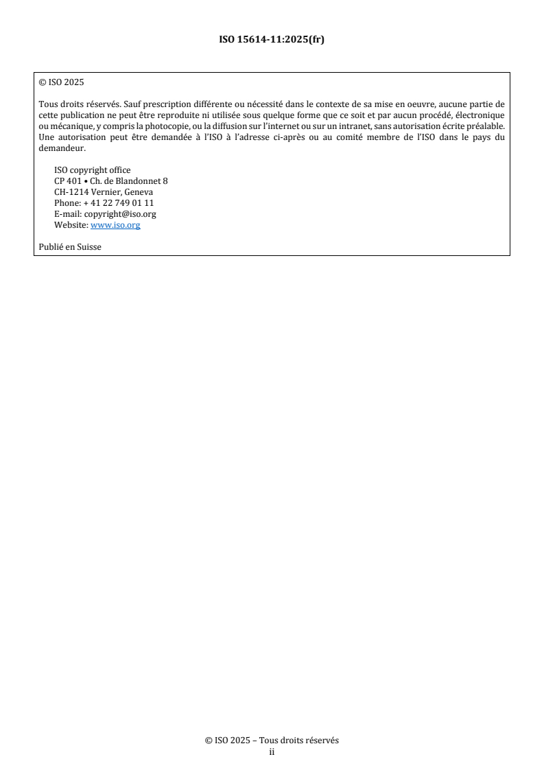 ISO 15614-11:2025 REDLINE ISO 15614-11:2025 - Descriptif et qualification d'un mode opératoire de soudage pour les matériaux métalliques — Épreuve de qualification d'un mode opératoire de soudage — Partie 11: Soudage par faisceau d'électrons et par faisceau laser - Page 2 preview