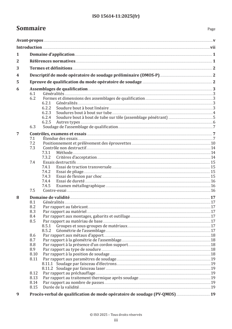 ISO 15614-11:2025 ISO 15614-11:2025 - Descriptif et qualification d'un mode opératoire de soudage pour les matériaux métalliques — Épreuve de qualification d'un mode opératoire de soudage — Partie 11: Soudage par faisceau d'électrons et par faisceau laser - Page 3 preview