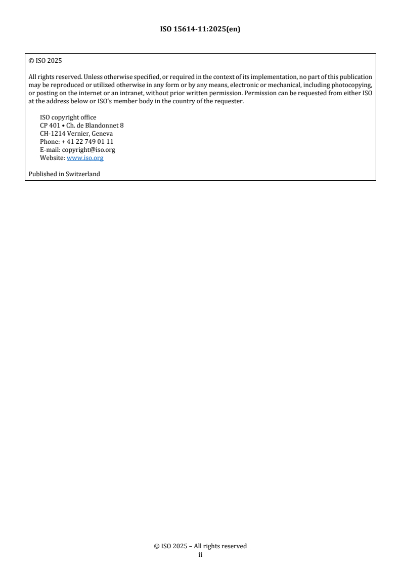 ISO 15614-11:2025 REDLINE ISO 15614-11:2025 - Specification and qualification of welding procedures for metallic materials — Welding procedure test — Part 11: Electron and laser beam welding - Page 2 preview