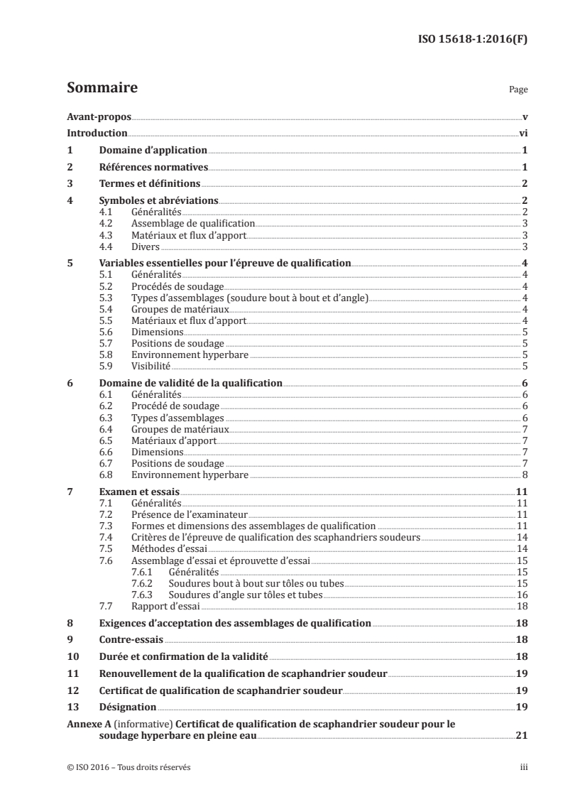ISO 15618-1:2016 ISO 15618-1:2016 - Épreuve de qualification des soudeurs pour le soudage sous l'eau — Partie 1: Soudage hyperbare en pleine eau/30/2016 - Page 3 preview