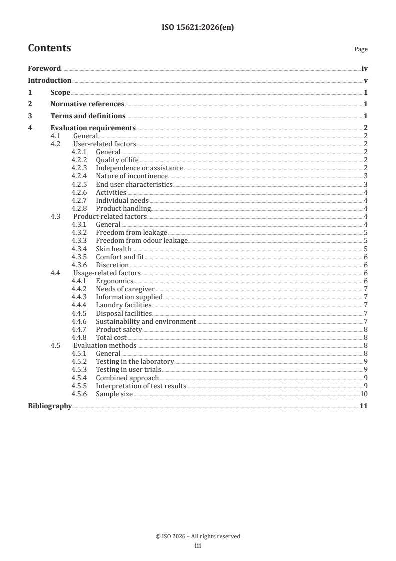 ISO 15621:2026 ISO 15621:2026 - Absorbent incontinence products for urine, faeces, or both — General guidelines on evaluation - Page 3 preview