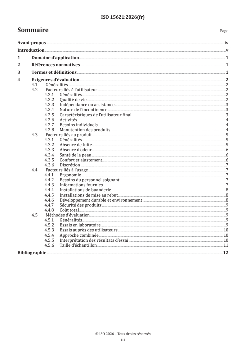 ISO 15621:2026 ISO 15621:2026 - Produits d'incontinence absorbants pour l'urine, les matières fécales ou les deux — Lignes directrices générales pour l'évaluation - Page 3 preview