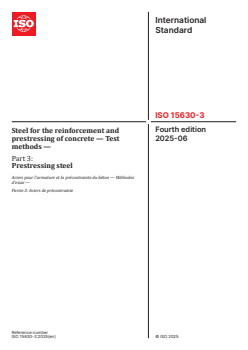 ISO 15630-3:2025 ISO 15630-3:2025 - Steel for the reinforcement and prestressing of concrete — Test methods — Part 3: Prestressing steel
Released:12. 06. 2025 - Page 1 preview