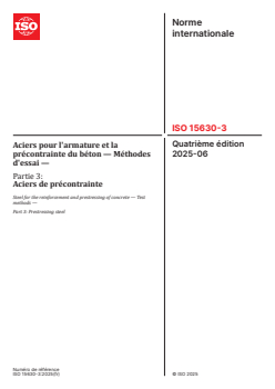 ISO 15630-3:2025 ISO 15630-3:2025 - Aciers pour l'armature et la précontrainte du béton — Méthodes d'essai — Partie 3: Aciers de précontrainte
Released:12. 06. 2025 - Page 1 preview