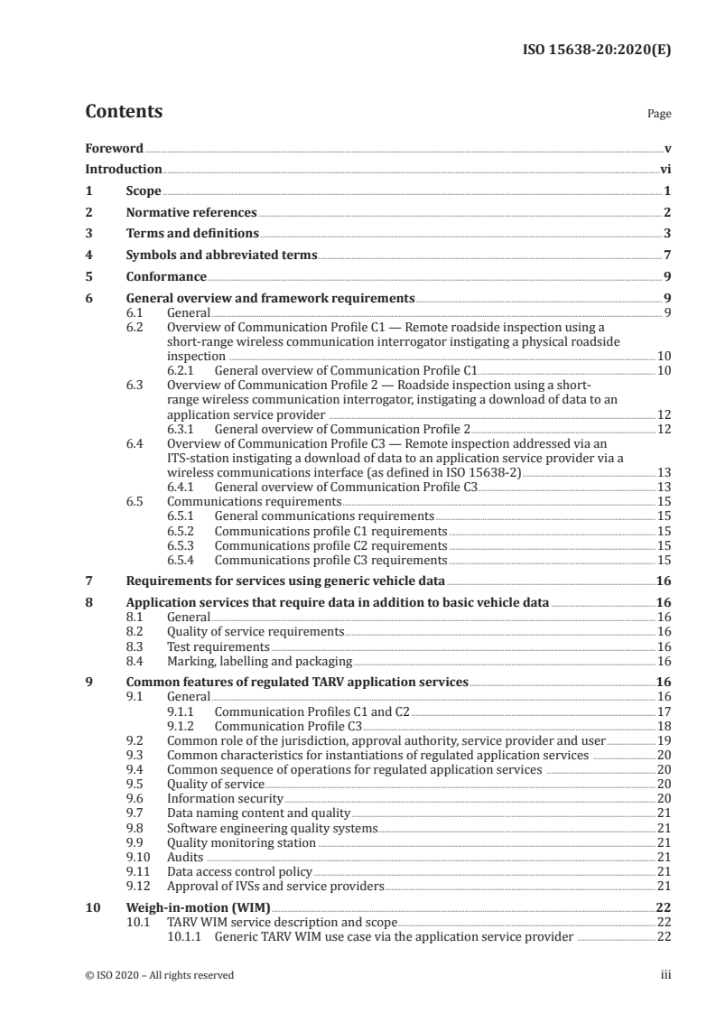 ISO 15638-20:2020 ISO 15638-20:2020 - Intelligent transport systems — Framework for cooperative telematics applications for regulated commercial freight vehicles (TARV) — Part 20: Weigh-in-motion monitoring/3/2020 - Page 3 preview