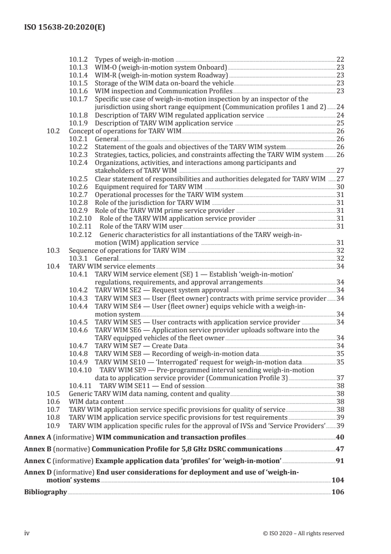 ISO 15638-20:2020 ISO 15638-20:2020 - Intelligent transport systems — Framework for cooperative telematics applications for regulated commercial freight vehicles (TARV) — Part 20: Weigh-in-motion monitoring/3/2020 - Page 4 preview