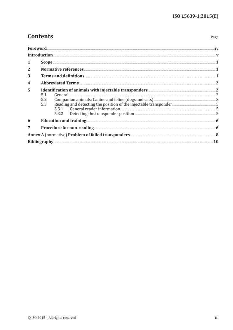 ISO 15639-1:2015 ISO 15639-1:2015 - Radio frequency identification of animals — Standardization of injection sites for different animal species — Part 1: Companion animals (cats and dogs)/7/2015 - Page 3 preview