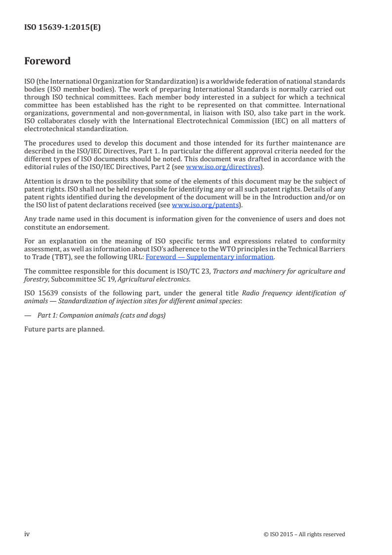 ISO 15639-1:2015 ISO 15639-1:2015 - Radio frequency identification of animals — Standardization of injection sites for different animal species — Part 1: Companion animals (cats and dogs)/7/2015 - Page 4 preview