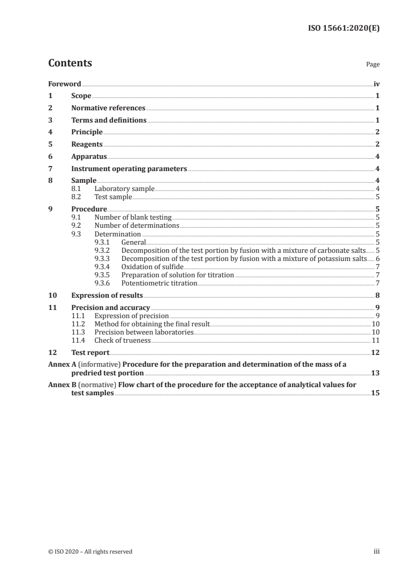 ISO 15661:2020 ISO 15661:2020 - Copper and nickel sulfide ores and concentrates — Determination of total chlorine content — Alkaline fusion and potentiometric titration method/22/2020 - Page 3 preview