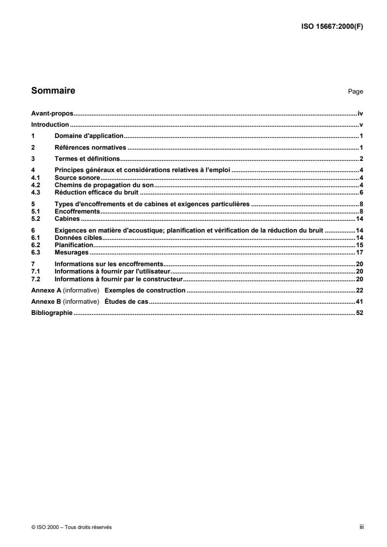 ISO 15667:2000 ISO 15667:2000 - Acoustique — Lignes directrices pour la réduction du bruit au moyen d'encoffrements et de cabines/25/2000 - Page 3 preview