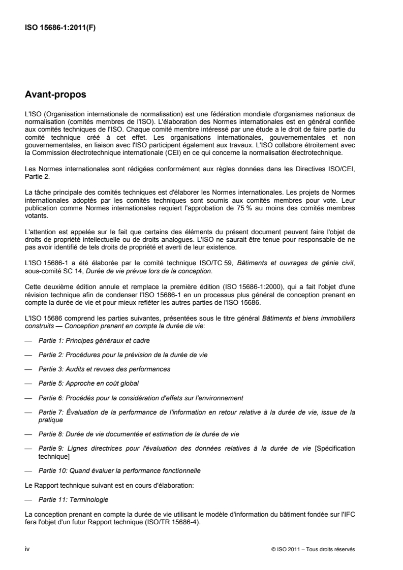 ISO 15686-1:2011 ISO 15686-1:2011 - Bâtiments et biens immobiliers construits — Conception prenant en compte la durée de vie — Partie 1: Principes généraux et cadre/5/2011 - Page 4 preview