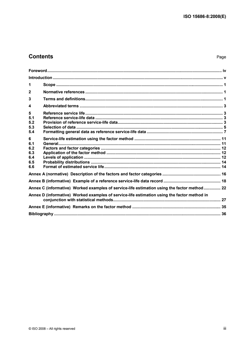 ISO 15686-8:2008 ISO 15686-8:2008 - Buildings and constructed assets — Service-life planning — Part 8: Reference service life and service-life estimation/10/2008 - Page 3 preview