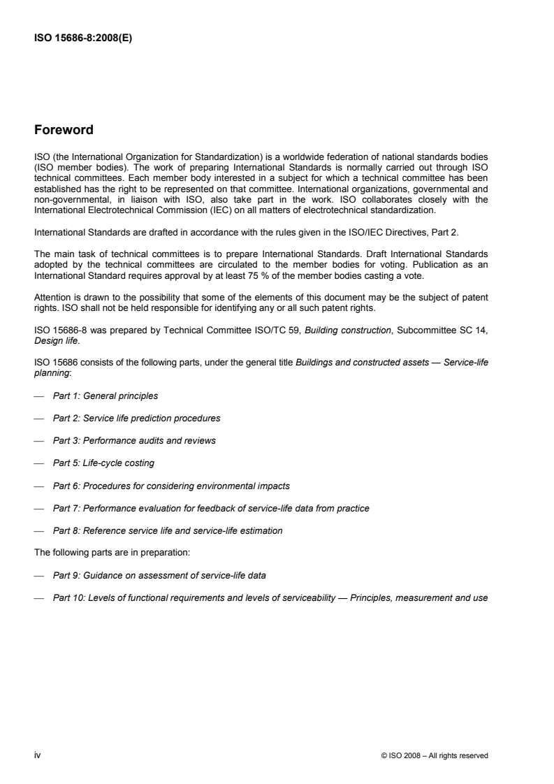 ISO 15686-8:2008 ISO 15686-8:2008 - Buildings and constructed assets — Service-life planning — Part 8: Reference service life and service-life estimation/10/2008 - Page 4 preview