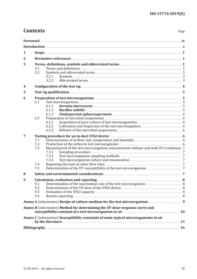 ISO 15714:2019 ISO 15714:2019 - Method of evaluating the UV dose to airborne microorganisms transiting in-duct ultraviolet germicidal irradiation devices/12/2019 - Page 3 preview