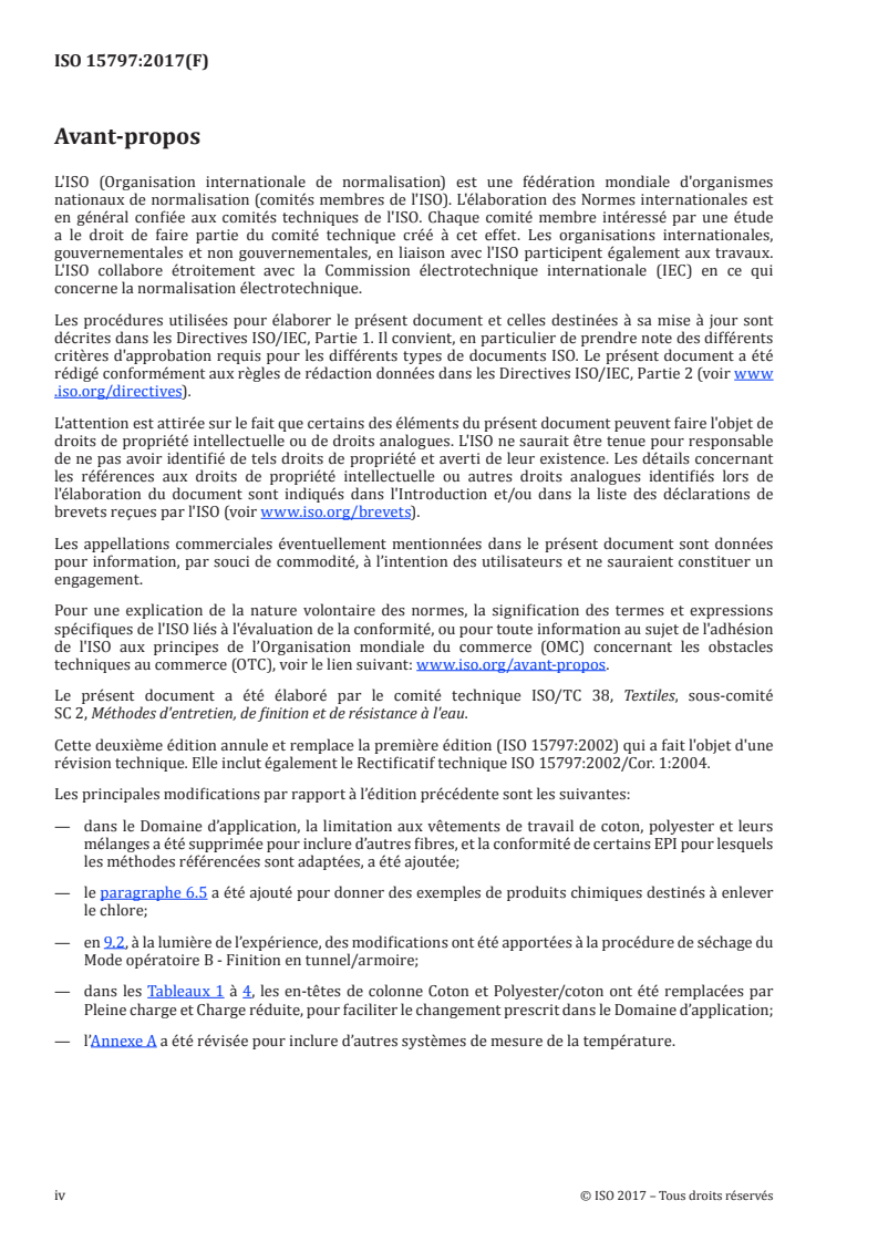 ISO 15797:2017 ISO 15797:2017 - Textiles — Méthodes de blanchissage et de finition industriels pour les essais des vêtements de travail/9/2018 - Page 4 preview