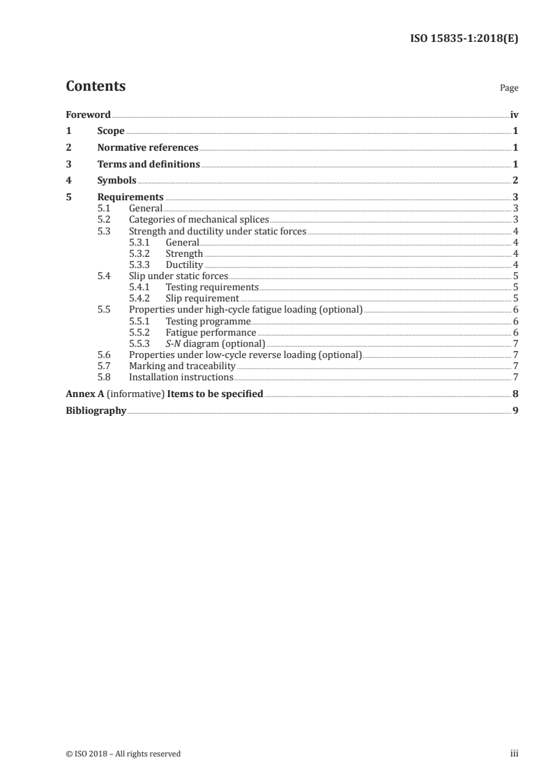 ISO 15835-1:2018 ISO 15835-1:2018 - Steels for the reinforcement of concrete — Reinforcement couplers for mechanical splices of bars — Part 1: Requirements/12/2018 - Page 3 preview