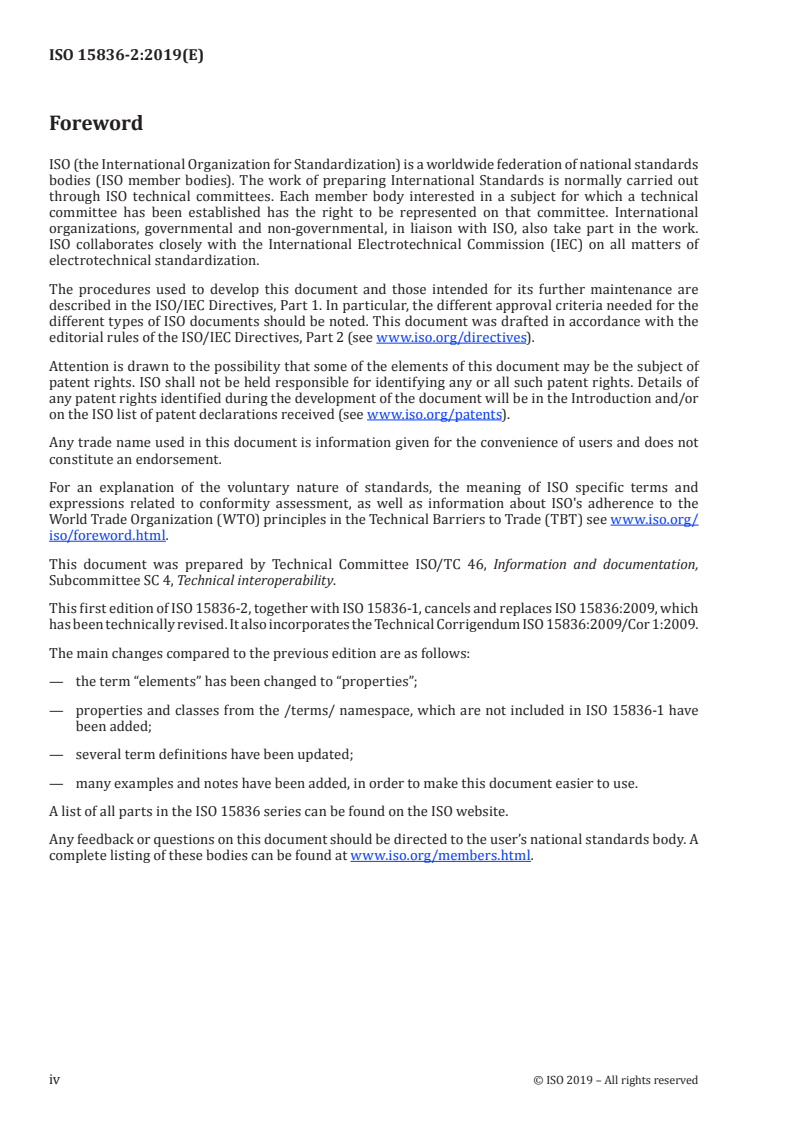 SIST ISO 15836-2:2021 ISO 15836-2:2019 - Information and documentation — The Dublin Core metadata element set — Part 2: DCMI Properties and classes/5/2019 - Page 4 preview