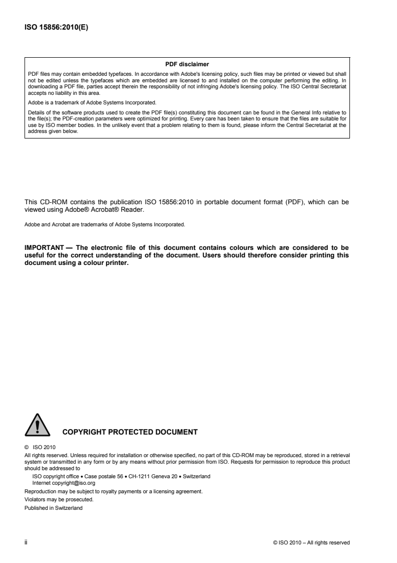 ISO 15856:2010 ISO 15856:2010 - Space systems — Space environment — Simulation guidelines for radiation exposure of non-metallic materials/23/2010 - Page 2 preview