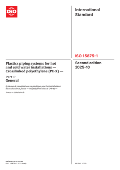 ISO 15875-1:2025 ISO 15875-1:2025 - Plastics piping systems for hot and cold water installations — Crosslinked polyethylene (PE-X) — Part 1: General
Released:10/10/2025 - Page 1 preview