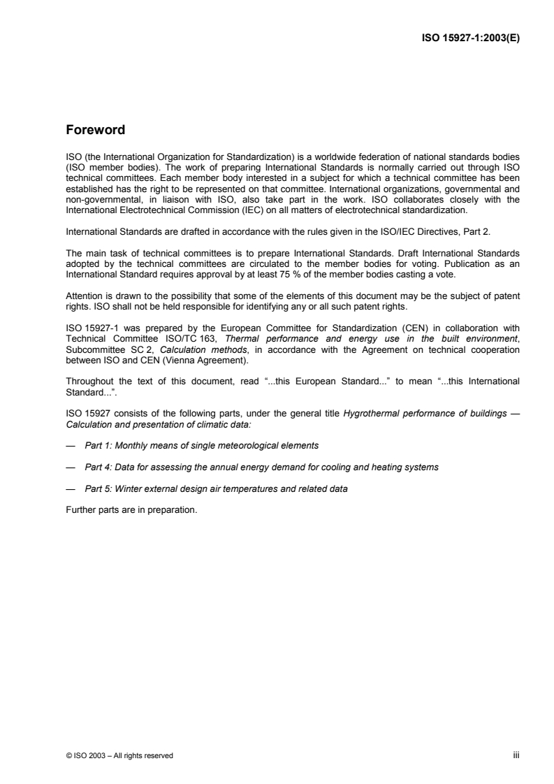 ISO 15927-1:2003 ISO 15927-1:2003 - Hygrothermal performance of buildings — Calculation and presentation of climatic data — Part 1: Monthly means of single meteorological elements/17/2003 - Page 3 preview