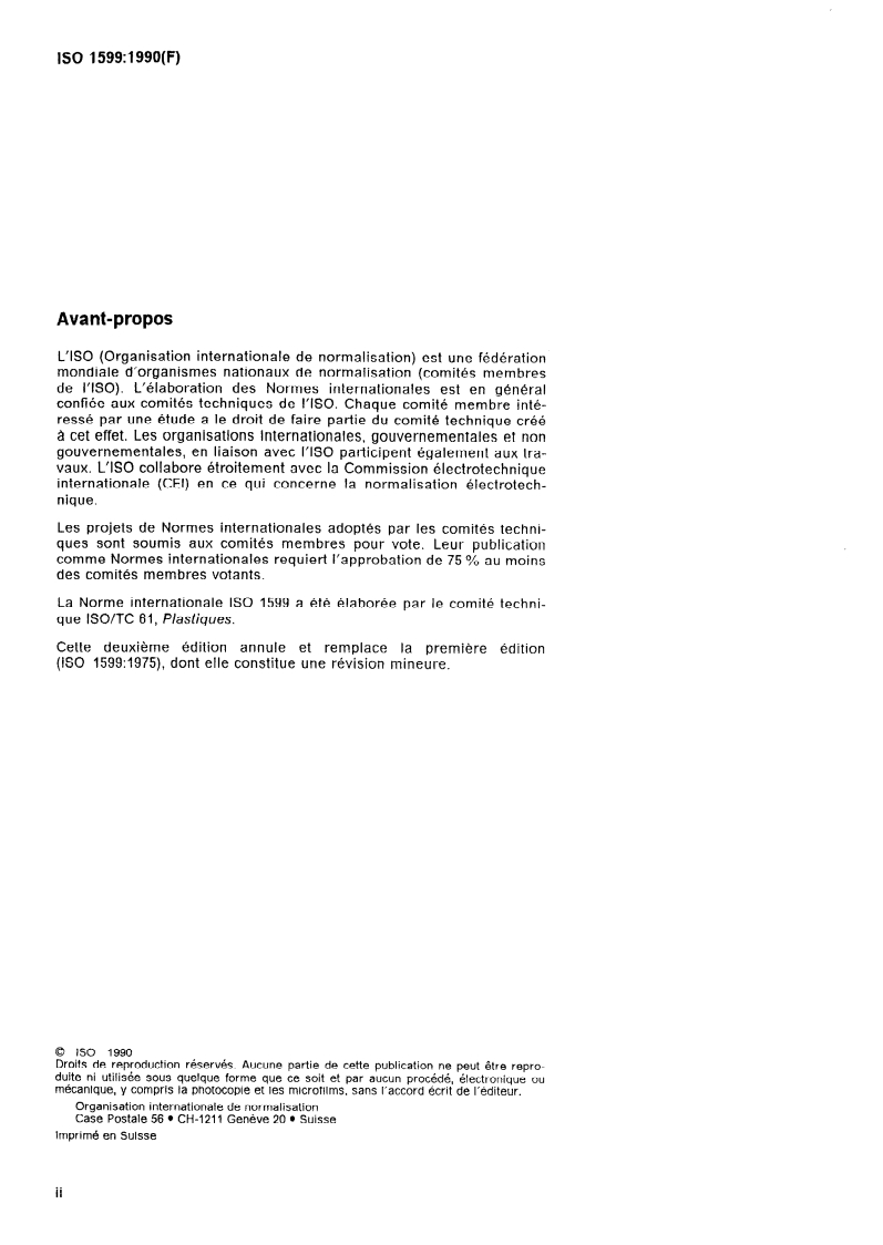 SIST ISO 1599:1996 ISO 1599:1990 - Plastiques — Acétate de cellulose — Détermination de la perte de viscosité au moulage/15/1990 - Page 2 preview
