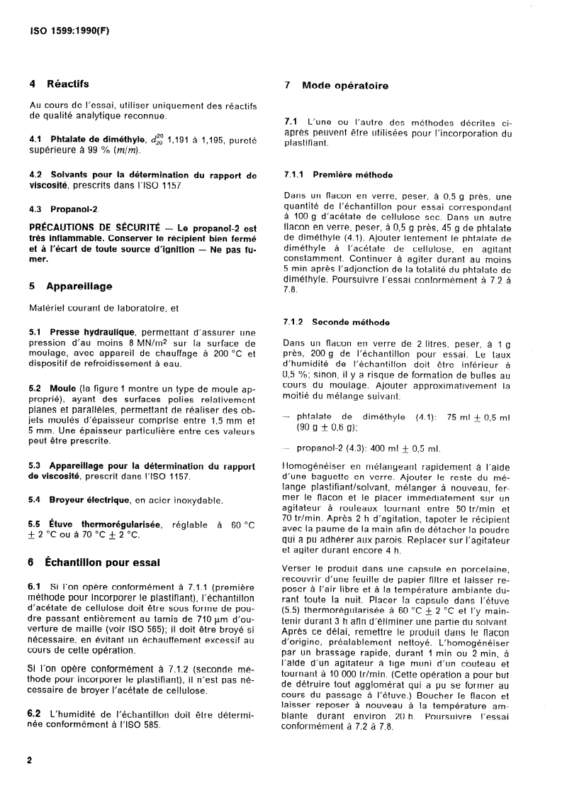 SIST ISO 1599:1996 ISO 1599:1990 - Plastiques — Acétate de cellulose — Détermination de la perte de viscosité au moulage/15/1990 - Page 4 preview