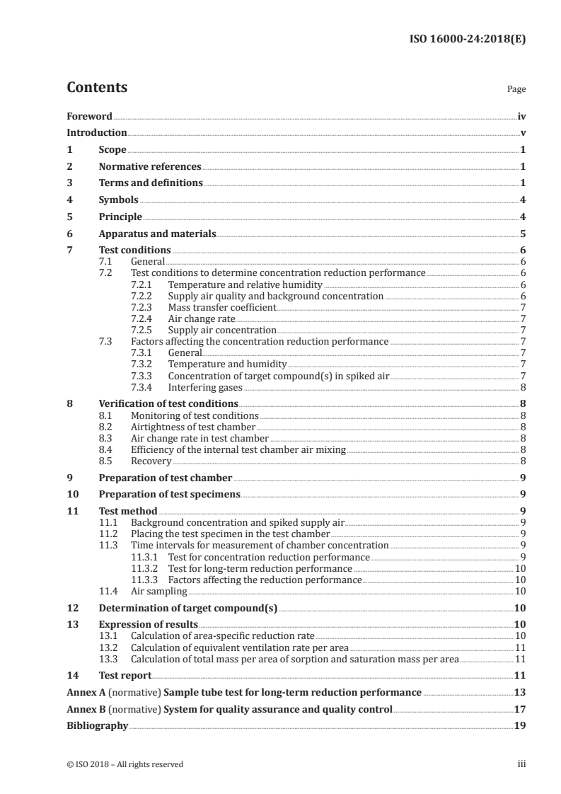 ISO 16000-24:2018 ISO 16000-24:2018 - Indoor air — Part 24: Performance test for evaluating the reduction of volatile organic compound concentrations by sorptive building materials/30/2018 - Page 3 preview