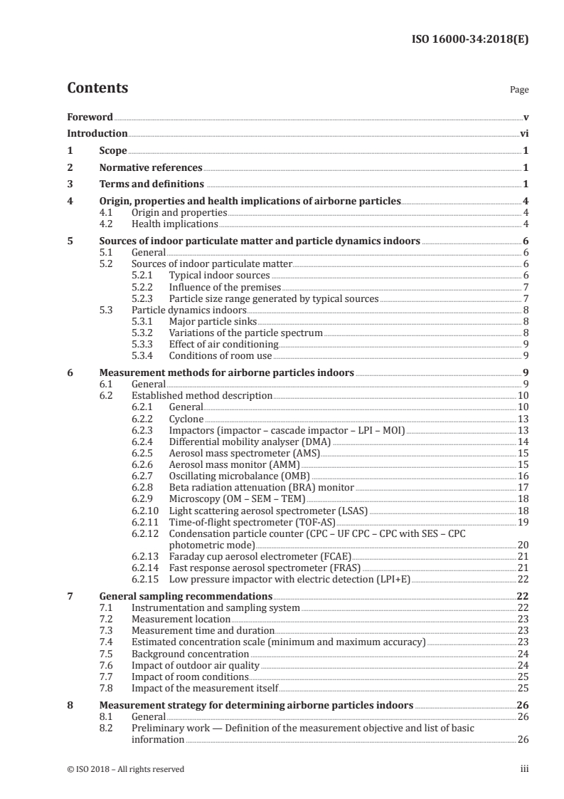 ISO 16000-34:2018 ISO 16000-34:2018 - Indoor air — Part 34: Strategies for the measurement of airborne particles/8/2018 - Page 3 preview