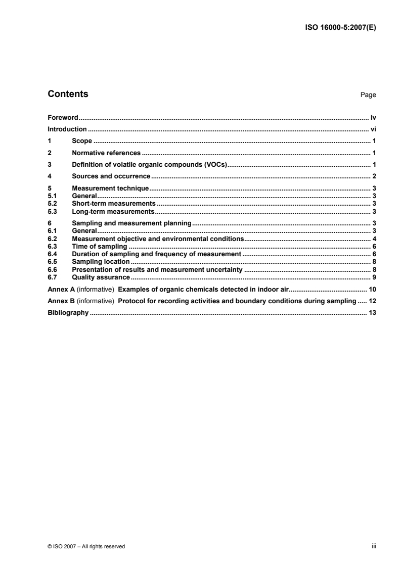 ISO 16000-5:2007 ISO 16000-5:2007 - Indoor air — Part 5: Sampling strategy for volatile organic compounds (VOCs)/22/2007 - Page 3 preview