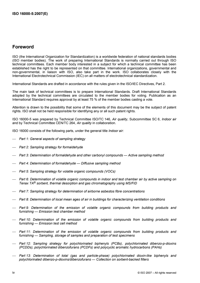ISO 16000-5:2007 ISO 16000-5:2007 - Indoor air — Part 5: Sampling strategy for volatile organic compounds (VOCs)/22/2007 - Page 4 preview