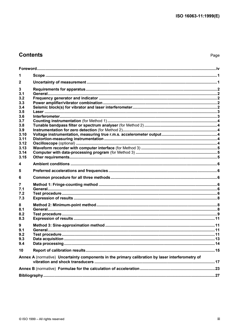 ISO 16063-11:1999 ISO 16063-11:1999 - Methods for the calibration of vibration and shock transducers — Part 11: Primary vibration calibration by laser interferometry/16/1999 - Page 3 preview