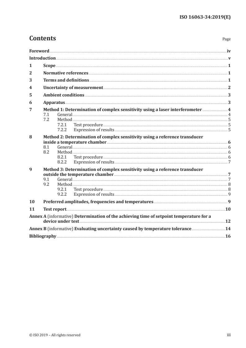 ISO 16063-34:2019 ISO 16063-34:2019 - Methods for the calibration of vibration and shock transducers — Part 34: Testing of sensitivity at fixed temperatures/16/2019 - Page 3 preview