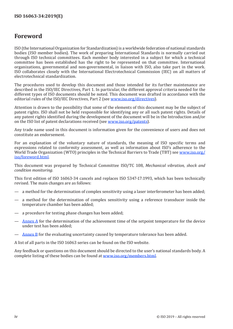 ISO 16063-34:2019 ISO 16063-34:2019 - Methods for the calibration of vibration and shock transducers — Part 34: Testing of sensitivity at fixed temperatures/16/2019 - Page 4 preview