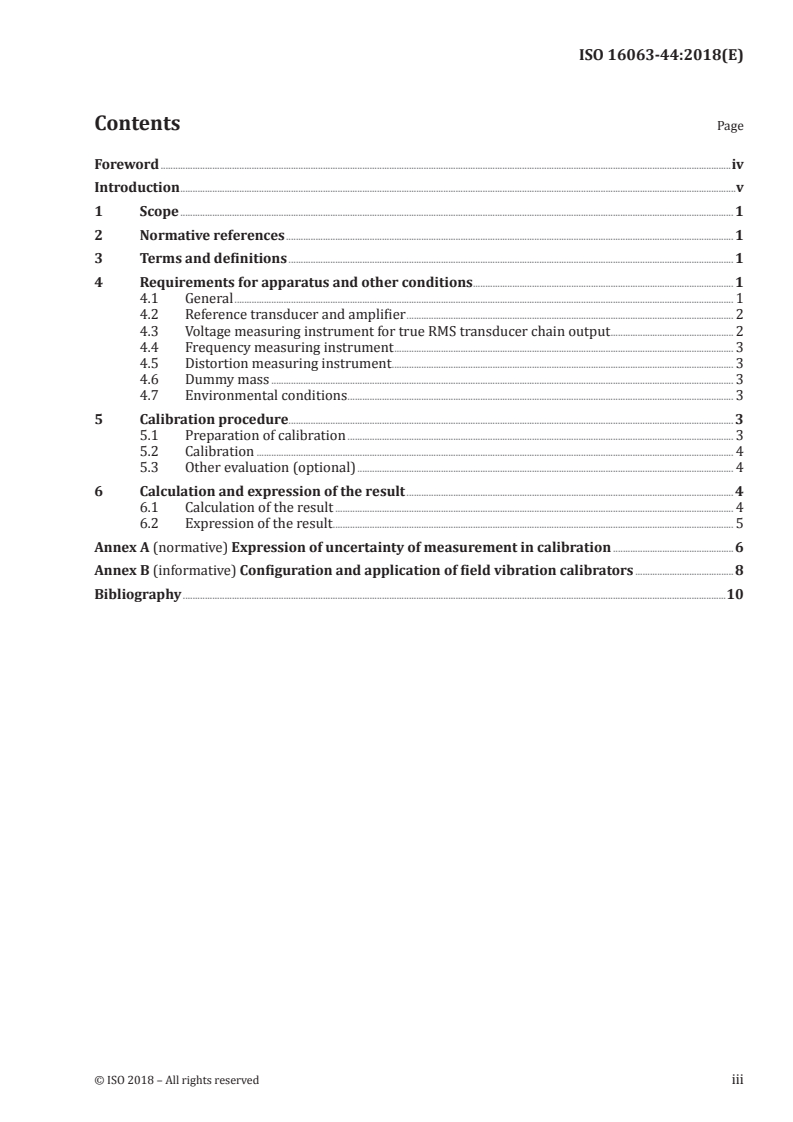 ISO 16063-44:2018 ISO 16063-44:2018 - Methods for the calibration of vibration and shock transducers — Part 44: Calibration of field vibration calibrators/2/2018 - Page 3 preview