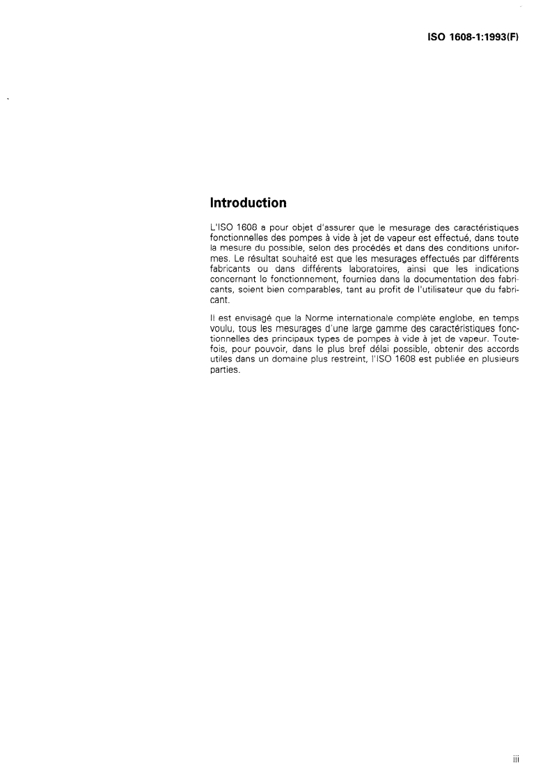 ISO 1608-1:1993 ISO 1608-1:1993 - Pompes à vide à jet de vapeur — Mesurage des caractéristiques fonctionnelles — Partie 1: Mesurage du débit-volume/25/1993 - Page 3 preview
