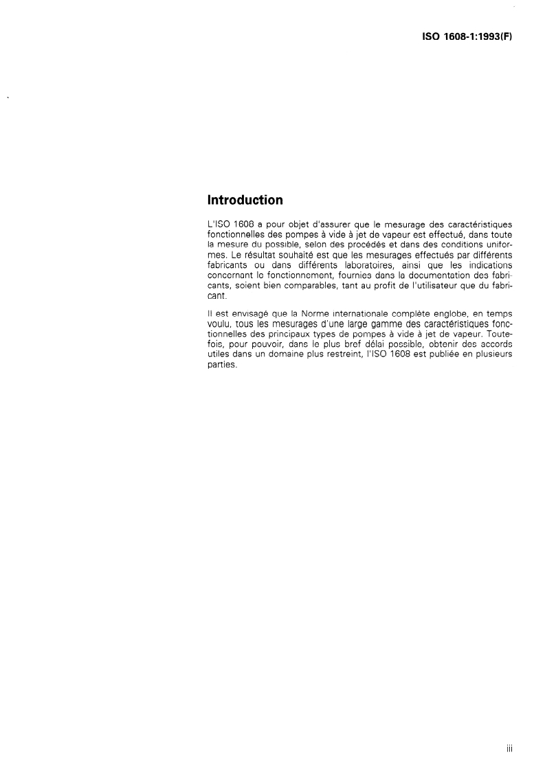 ISO 1608-1:1993 ISO 1608-1:1993 - Pompes à vide à jet de vapeur — Mesurage des caractéristiques fonctionnelles — Partie 1: Mesurage du débit-volume/25/1993 - Page 3 preview