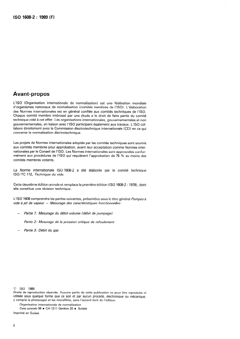 ISO 1608-2:1989 ISO 1608-2:1989 - Pompes à vide à jet de vapeur — Mesurage des caractéristiques fonctionnelles — Partie 2: Mesurage de la pression critique de refoulement/30/1989 - Page 2 preview