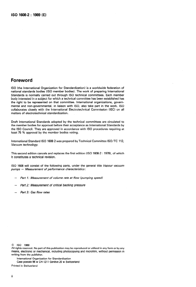 ISO 1608-2:1989 ISO 1608-2:1989 - Vapour vacuum pumps — Measurement of performance characteristics — Part 2: Measurement of critical backing pressure/30/1989 - Page 2 preview