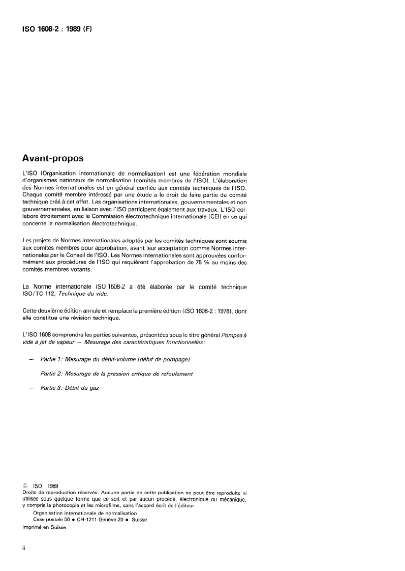 ISO 1608-2:1989 ISO 1608-2:1989 - Pompes à vide à jet de vapeur — Mesurage des caractéristiques fonctionnelles — Partie 2: Mesurage de la pression critique de refoulement/30/1989 - Page 2 preview